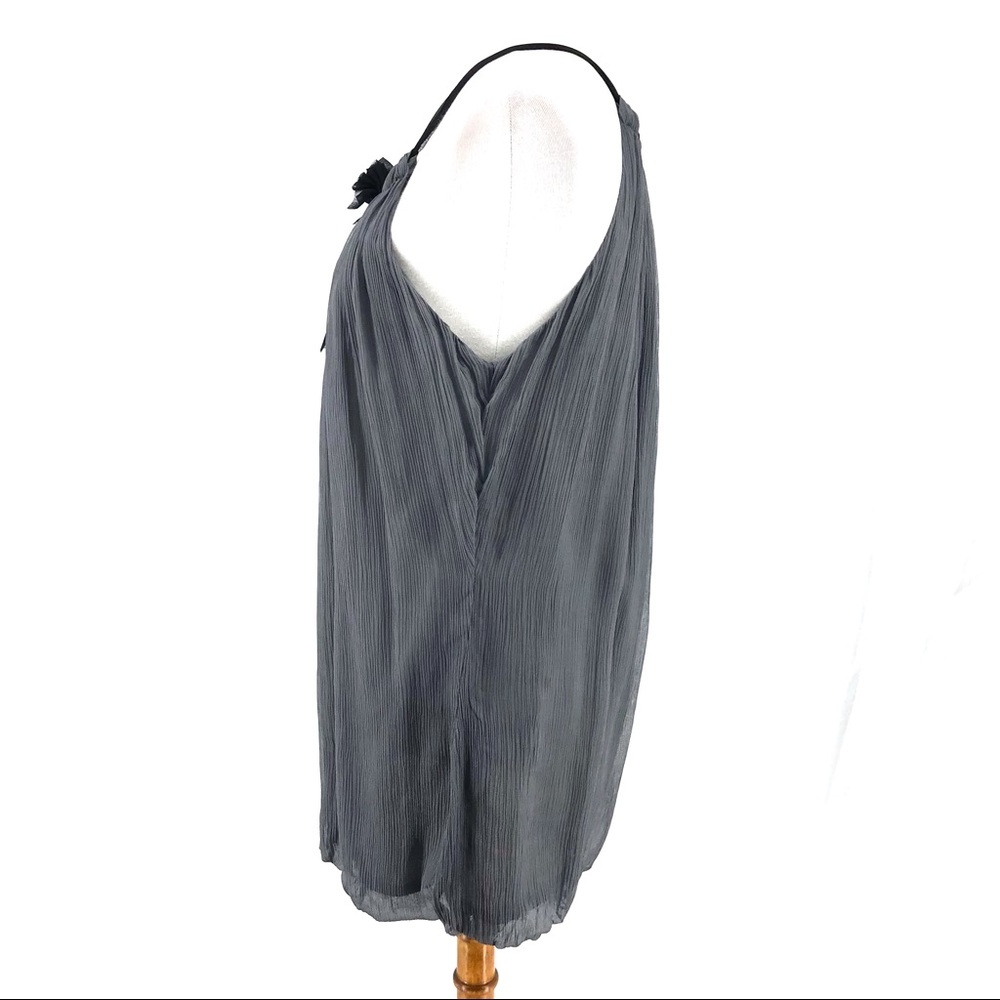 Robbi & Nikki Gray Chiffon Beaded Ruched Neck Tunic Blouse - Picture 4 of 8